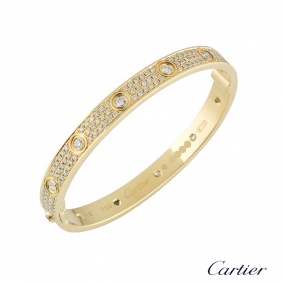 Cartier Yellow Gold Pave Diamond Love Bracelet Size 18